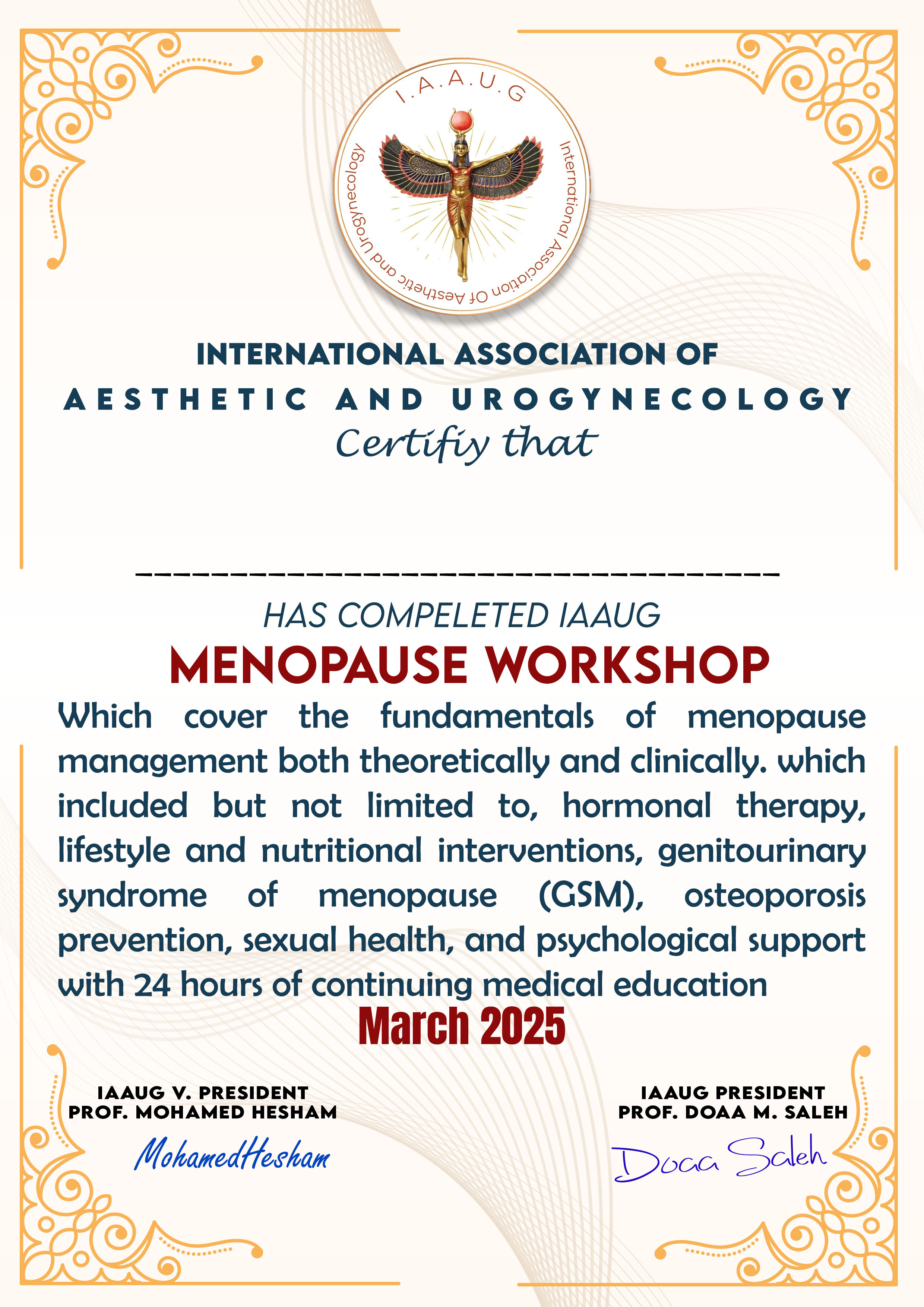 Menopause certificate